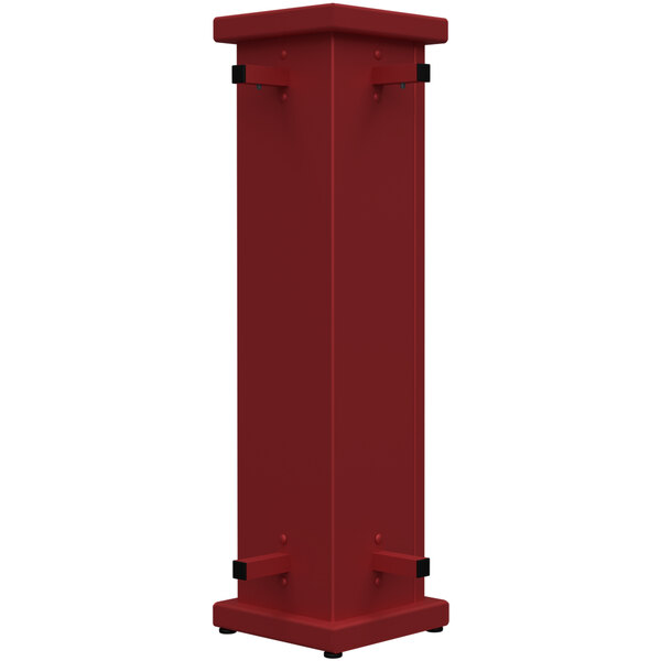 A red rectangular SelectSpace planter with circle top cut-out and black legs.