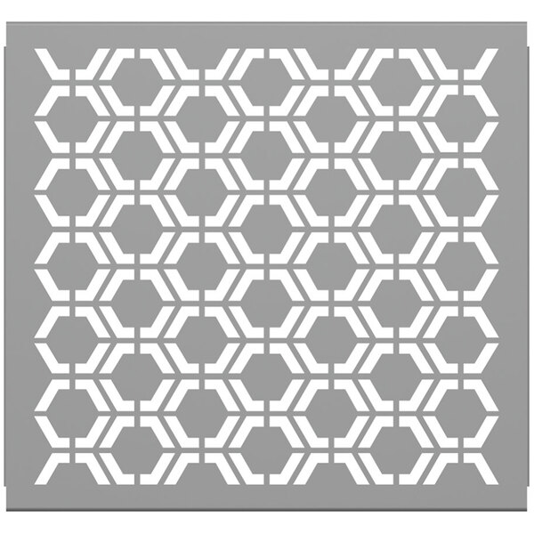A grey hexagonal pattern on a white background.