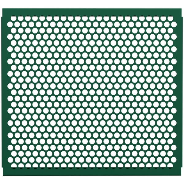 A forest green mesh partition panel with white circle pattern.