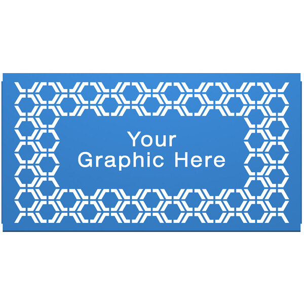 A blue hexagonal SelectSpace partition panel with white text saying your graphic here.