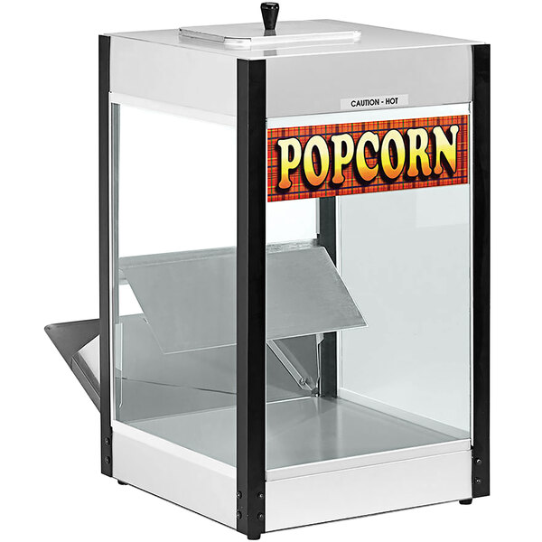 A Cretors popcorn display cabinet with a popcorn sign.