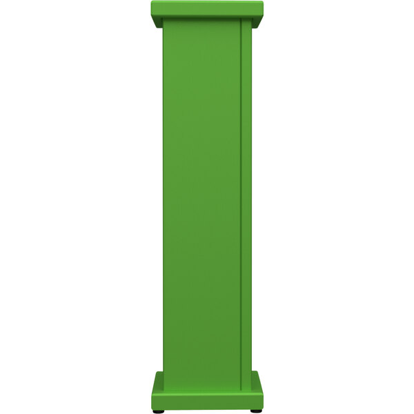 A green rectangular SelectSpace planter with a square top cut out on a metal pedestal.