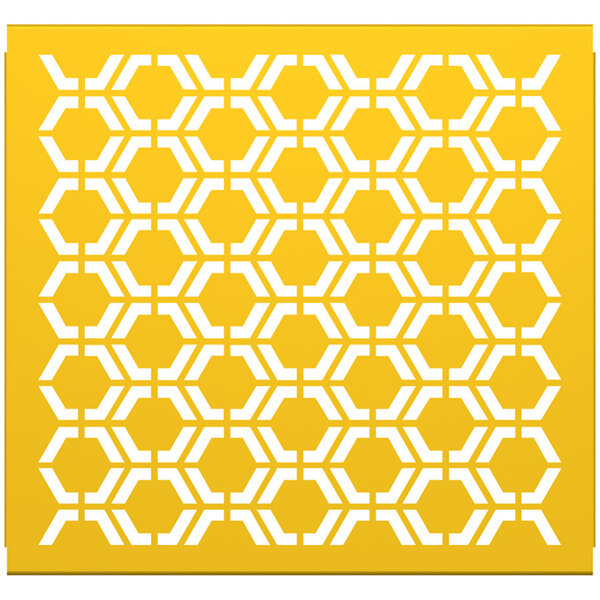 A white partition panel with a bright yellow hexagonal pattern.