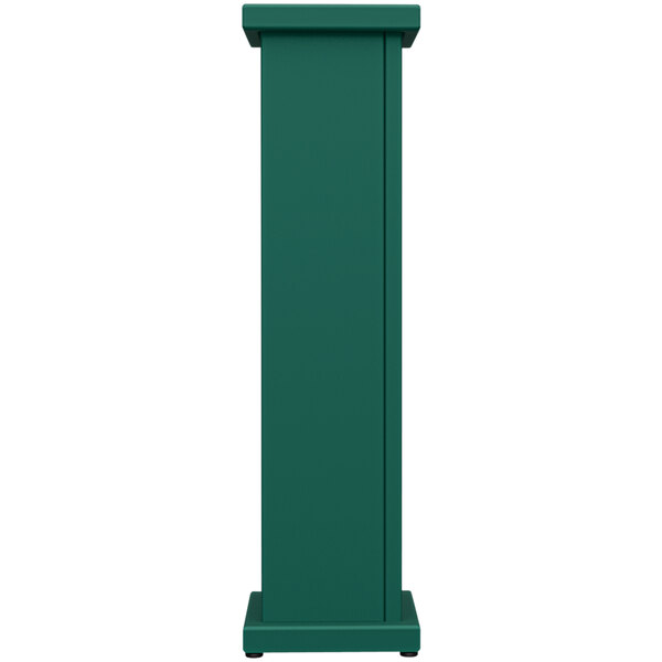 A forest green rectangular pedestal with a square top cut out.