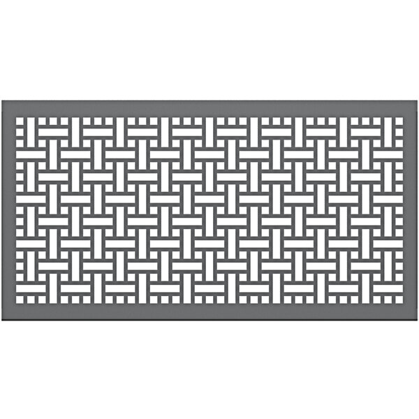 A grey rectangular metal panel with a square weave pattern and interlocking lines.