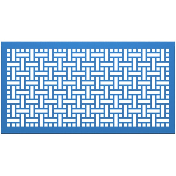 A blue rectangular panel with a white square weave pattern.