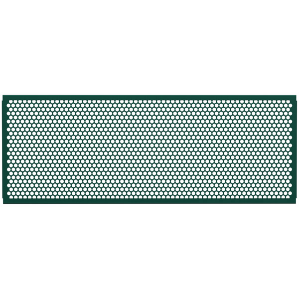 A forest green mesh partition with circle patterns.
