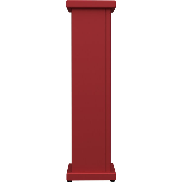 A red rectangular SelectSpace planter with a circle cut out on top.