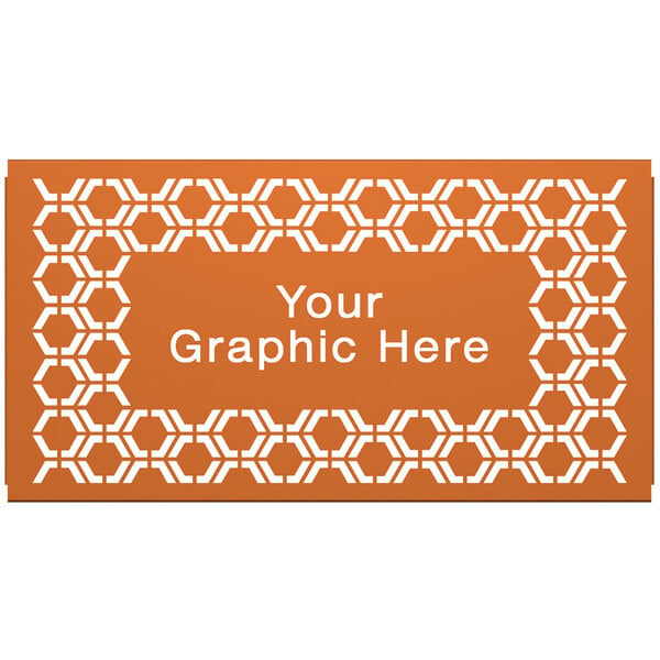 A rectangular orange partition panel with white hexagonal pattern and the words "your graphic here" in white.