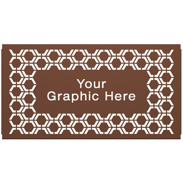 A brown hexagonal partition panel with white customizable graphics.