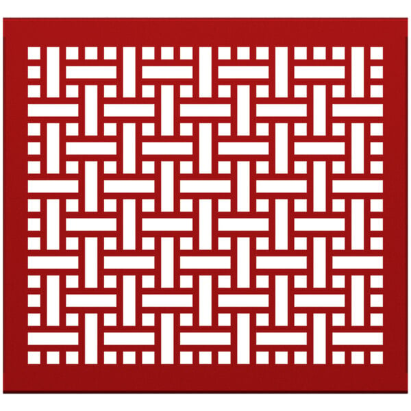 A red square partition panel with a white weave pattern.