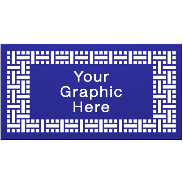 A royal blue square with a weave pattern and white customizable text.