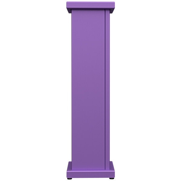 A purple rectangular pedestal with a square top and metal base.