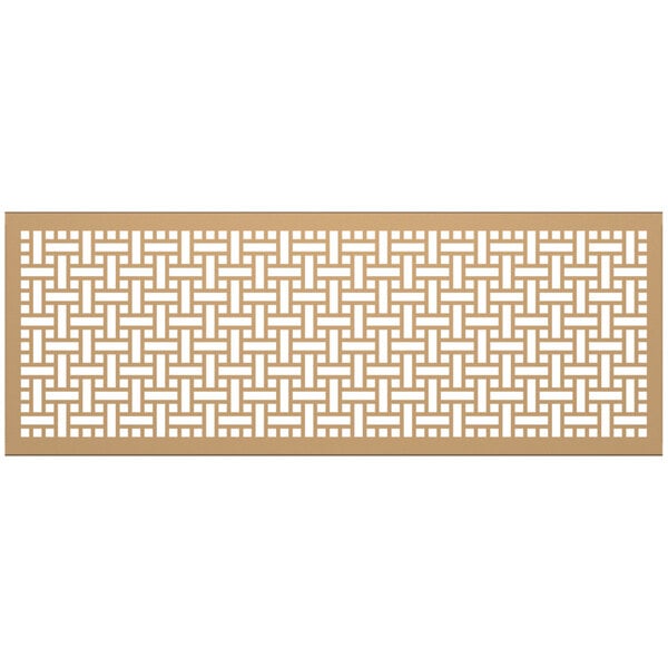A brown rectangular panel with a square weave pattern in white.