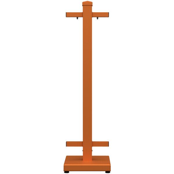 A SelectSpace burnt orange metal standard stand with two legs.
