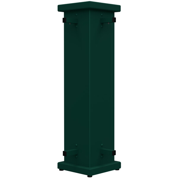 A forest green rectangular pedestal with a circle cut-out on top.