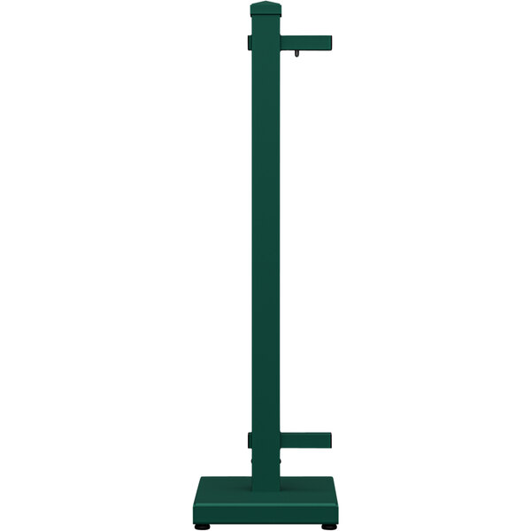 A forest green metal end stand with a black base.
