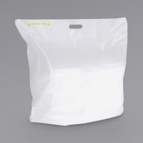 A white Fast Take tamper-evident plastic bag with a handle.