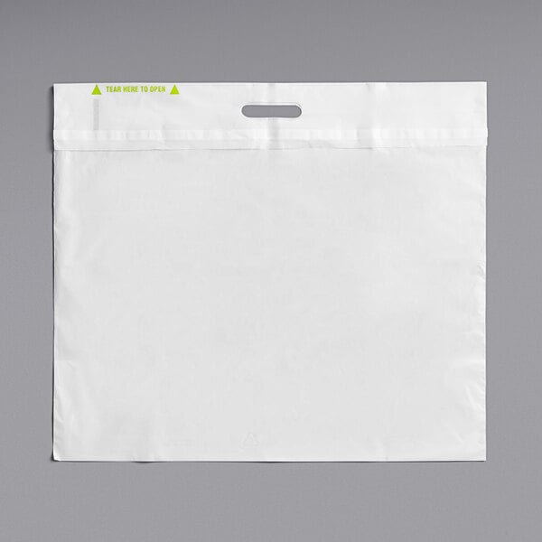 A white rectangular Fast Take tamper-evident plastic bag.