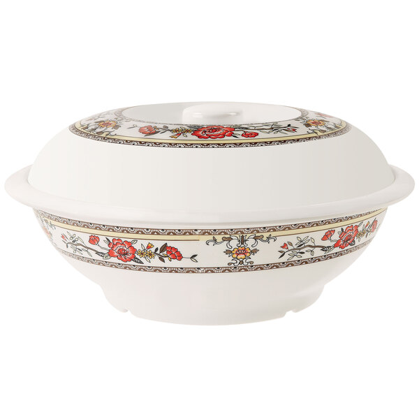 A white GET melamine bowl with a lid.