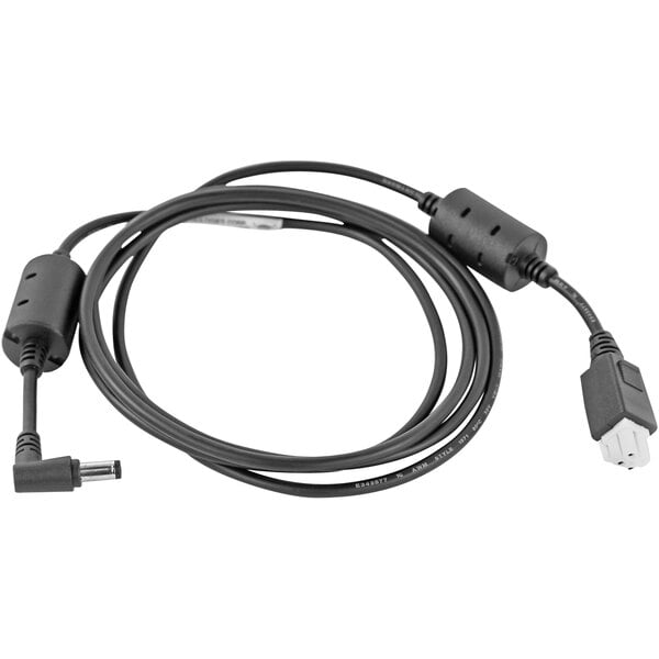 A black Zebra DC line cord with a white connector.