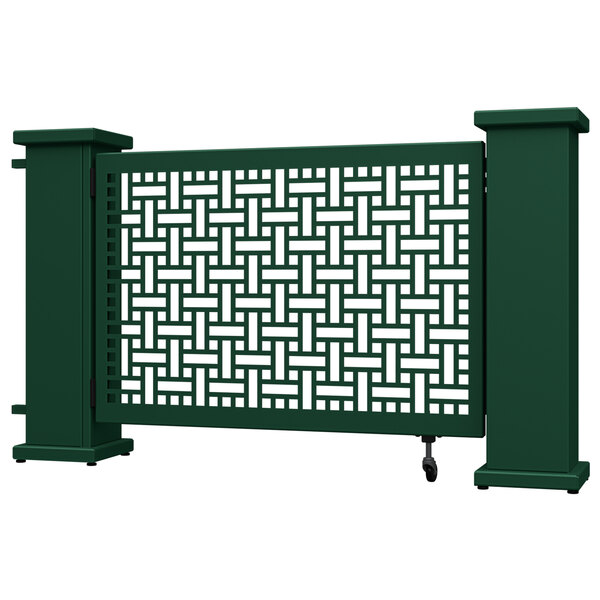 A forest green square weave pattern gate for a SelectSpace outdoor patio.