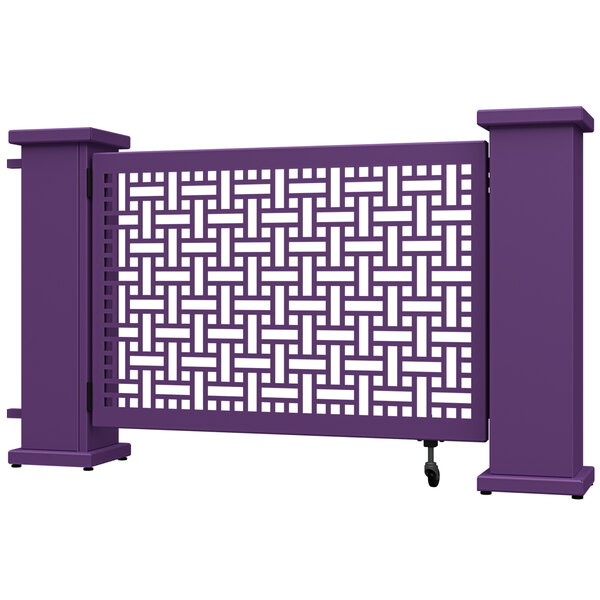 A purple rectangular gate with a square weave pattern in white lines.