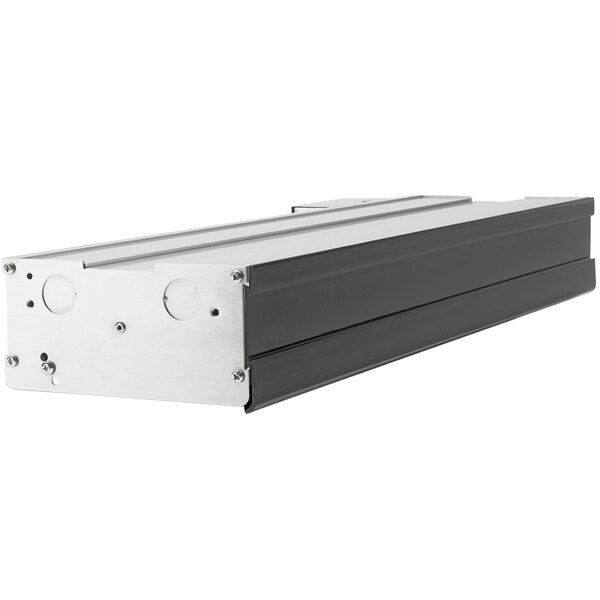 A black and silver metal rectangular Vollrath Kool-Touch strip warmer part.