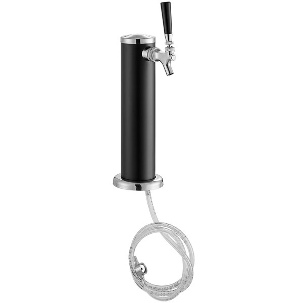 A black and silver Galaxy 3" single beer tap tower with a hose attached.