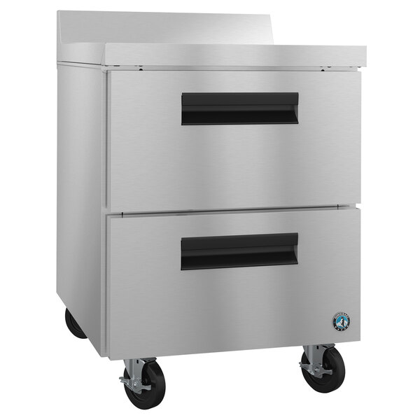 A Hoshizaki stainless steel worktop freezer with two drawers.