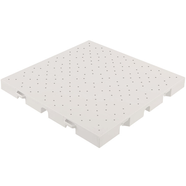 A white EverBase square flooring tile with holes in it.