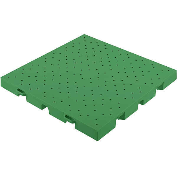 A green plastic EverBase flooring tile with holes.