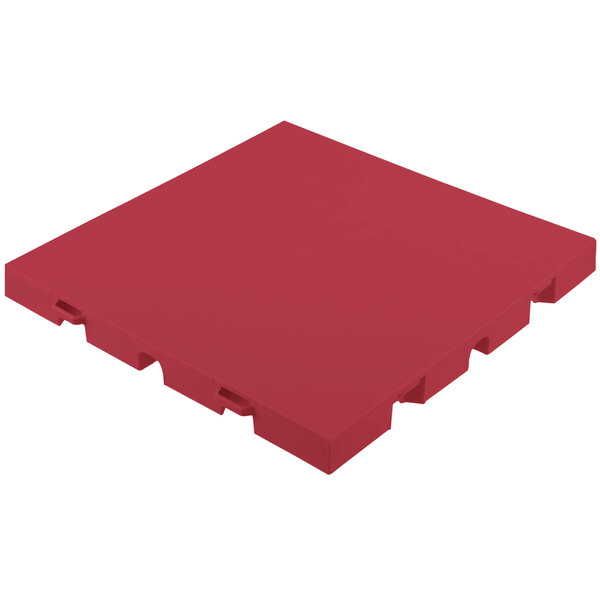 A red square EverBase flooring tile with holes.