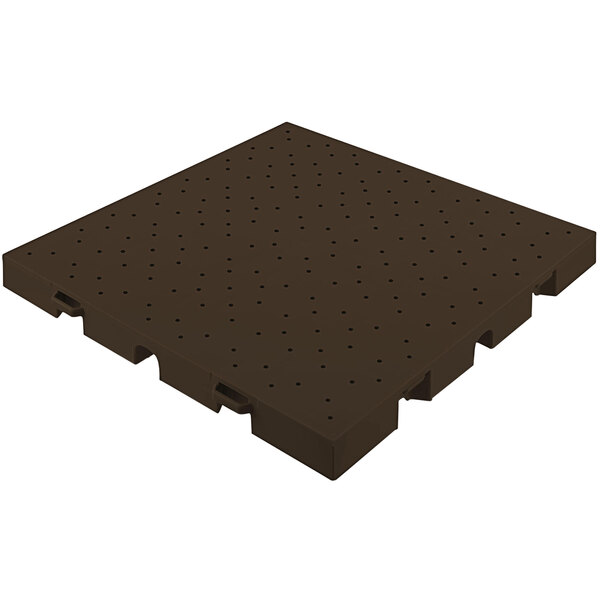 A brown plastic square EverBase flooring tile with holes.