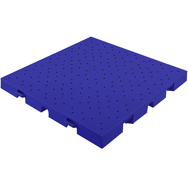 Blue plastic flooring with holes.