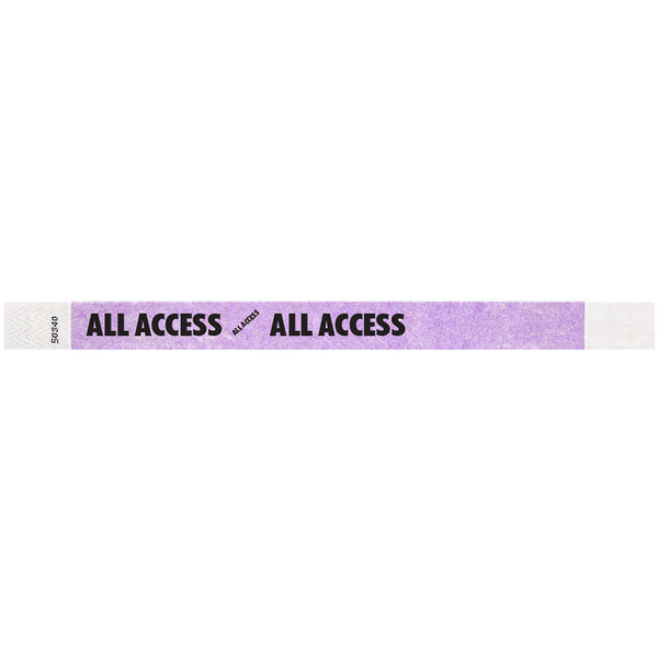 A light purple Carnival King Tyvek wristband with black text reading "ALL ACCESS"