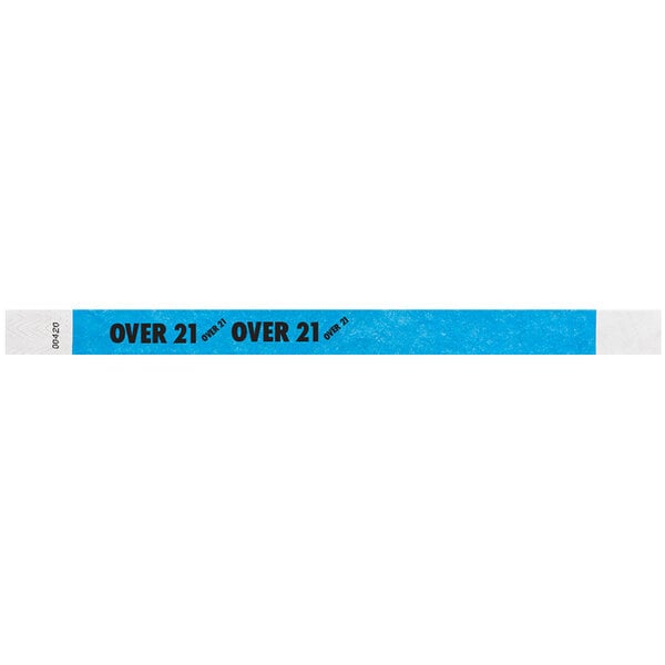 A blue Carnival King wristband with the words "OVER 21" in black.