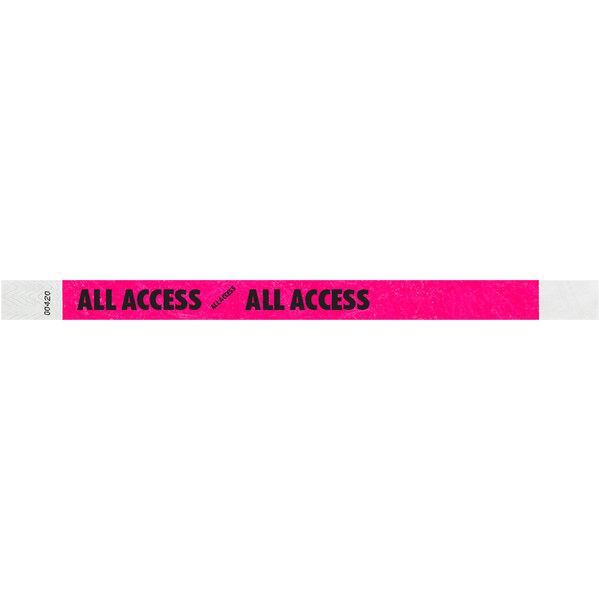 A neon pink Carnival King wristband with the words "ALL ACCESS" in black.