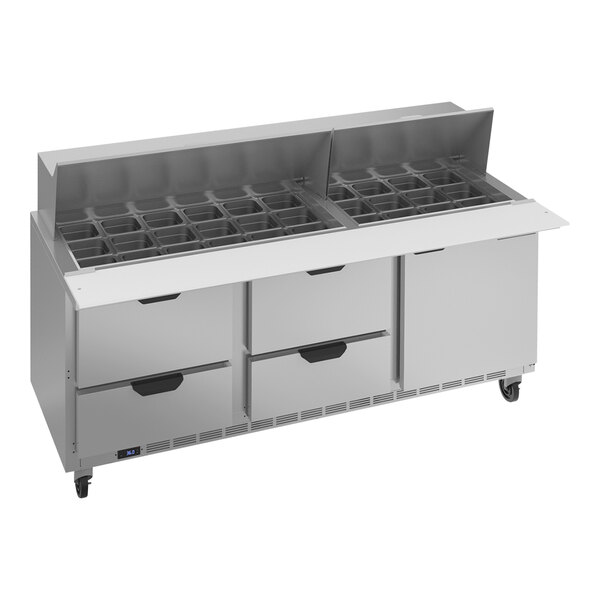 A Beverage-Air stainless steel refrigerated sandwich prep table with 4 drawers.