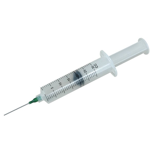 A close-up of a Tablecraft marinade/flavor injector syringe.