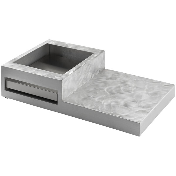 A silver rectangular Tablecraft butane station with a square hole.