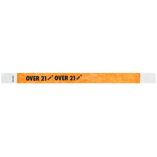 A Carnival King neon orange wristband with the words "OVER 21" in black.