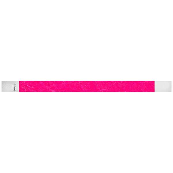 A pink wristband with white clouds and a pink border.