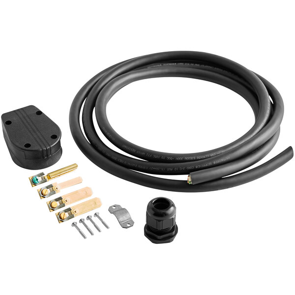 An Alto-Shaam black cord and plug set with a metal piece and black cover.