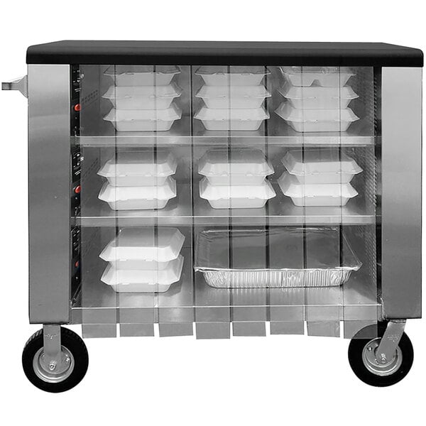 A Cres Cor QuikDelivery cart with trays inside.