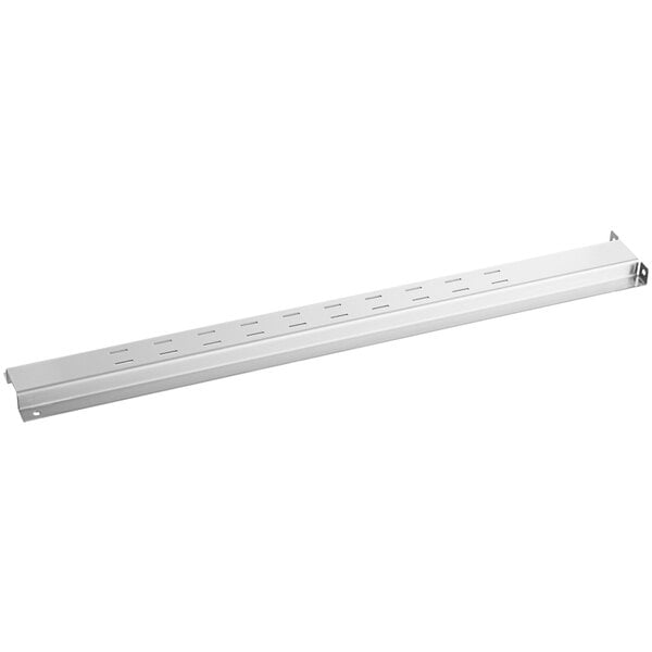 A white metal bar with holes.