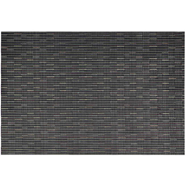 A white rectangular woven vinyl placemat with black lines in a pattern.