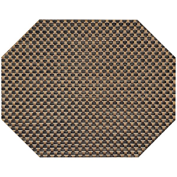 A copper octagon woven vinyl placemat with a basketweave design.