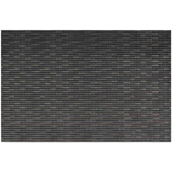 A white rectangular placemat with a black woven pattern.