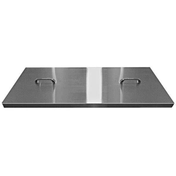 A stainless steel Turbo Air removable food cover with handles.